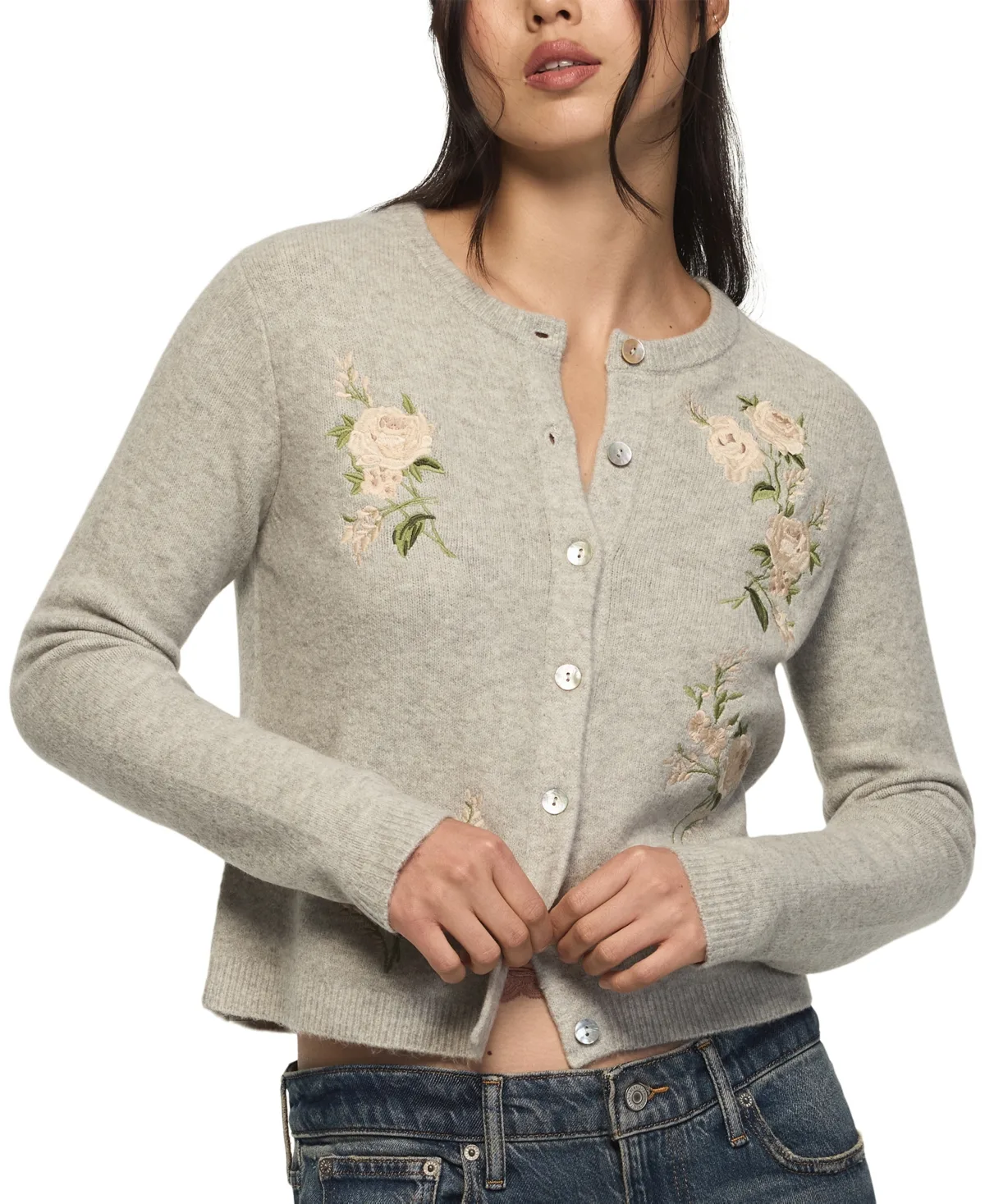 Lucky Cloud Embroidered Floral Cropped Cardigan by Lucky Brand