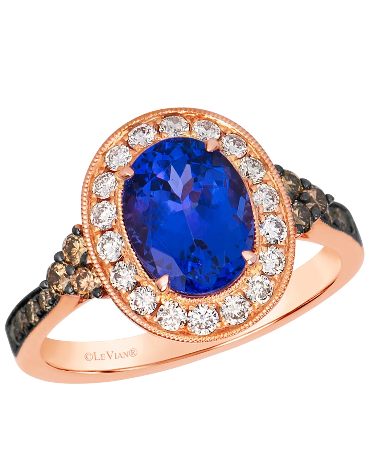 Chocolate Diamond Halo Oval Ring (5/8 ct. t.w.) in 14k Rose Gold by Le Vian