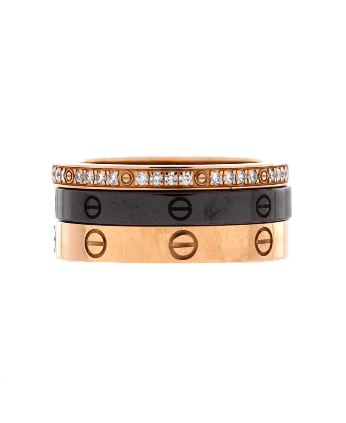 Pre-Owned Cartier Diamond Love Stackable Band Ring, 3-Piece Set (0.20 ct. t.w.) in 18K Rose Gold by Cartier's