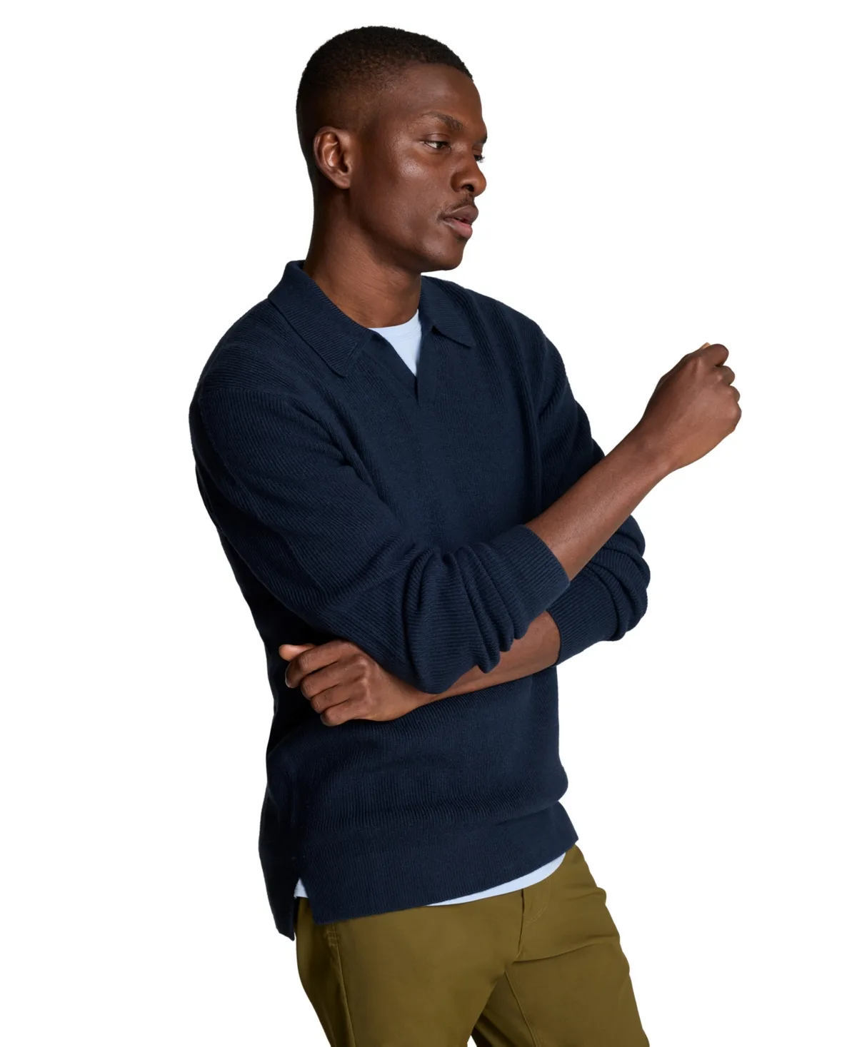 Long-Sleeve Classic-Fit Johnny Collar Polo Shirt by Kenneth Cole
