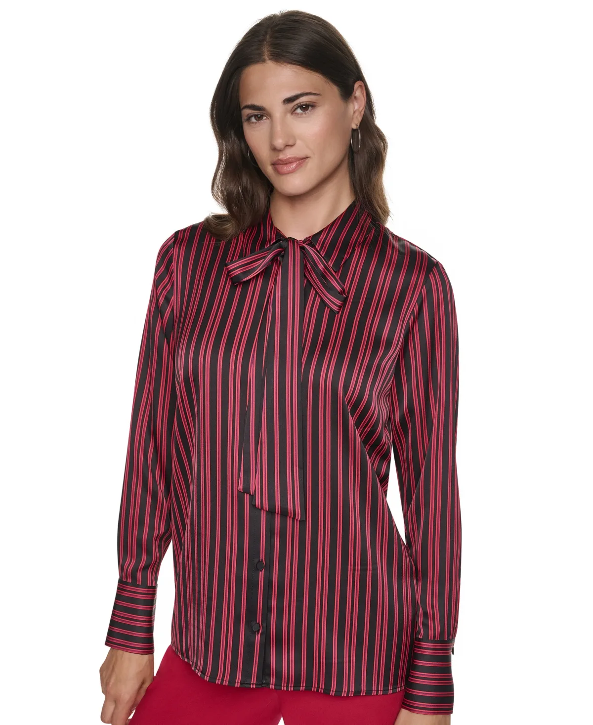 Striped Collared Long-Sleeve Blouse by DKNY