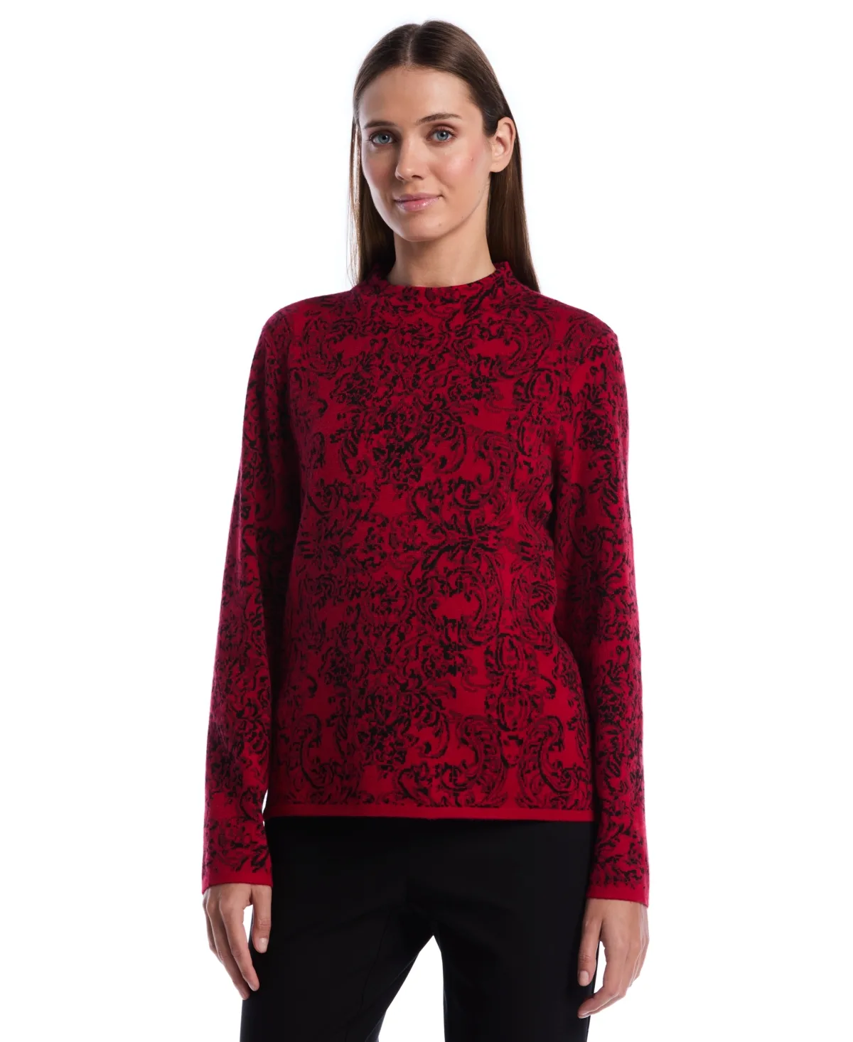 Mock Neck Long-Sleeve Floral Paisley Print Sweater by Rafaella