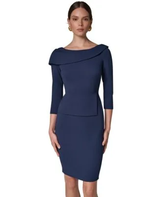 Peplum Foldover Boat Neck Dress by Donna Karan New York