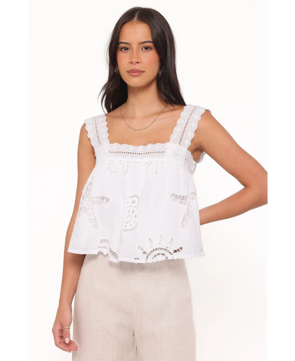 Aideen Square-Neck Eyelet Crop Tank Top by Petal and Pup