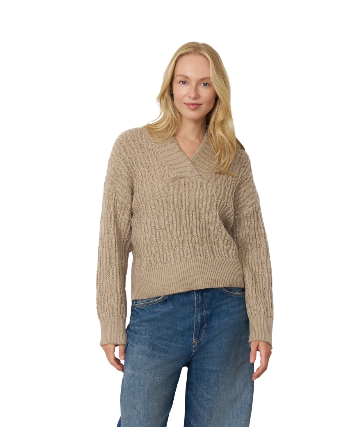 Cable-Knit V-Neck Sweater