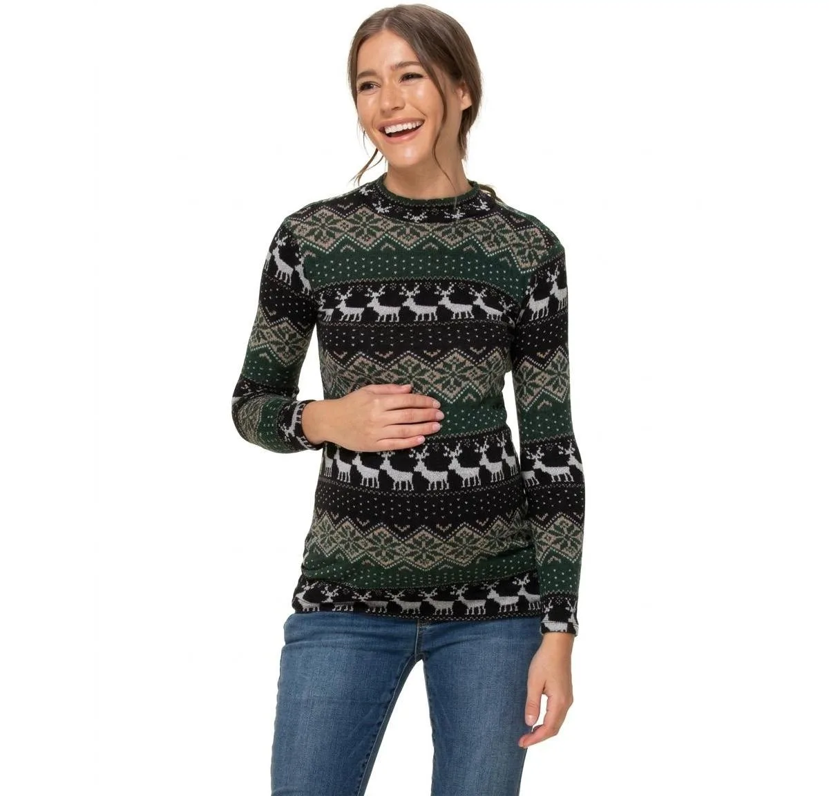 Leaf Crew-Neck Long-Sleeve Sweater-Knit Top by Hello Miz