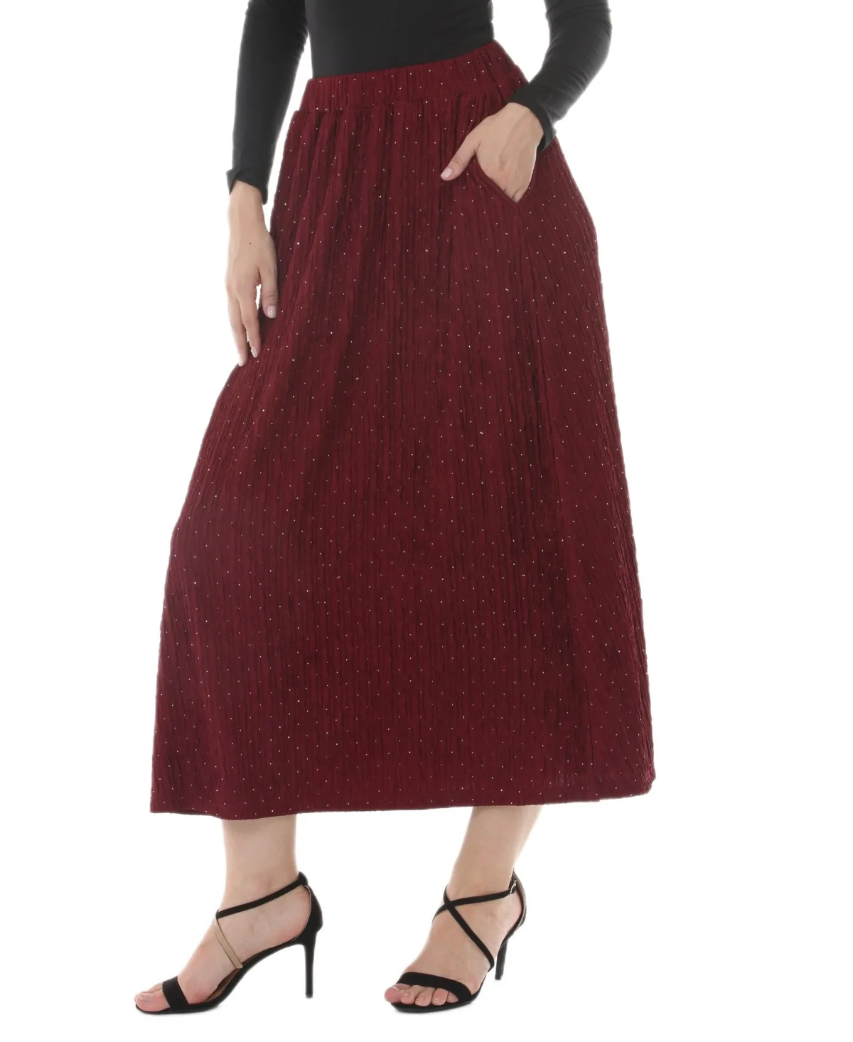 Rhinestone Embellish Midi High-Waisted Skirt