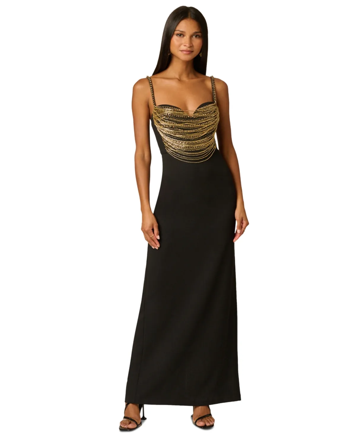 Beaded Sweetheart Crepe Long Dress by Adrianna