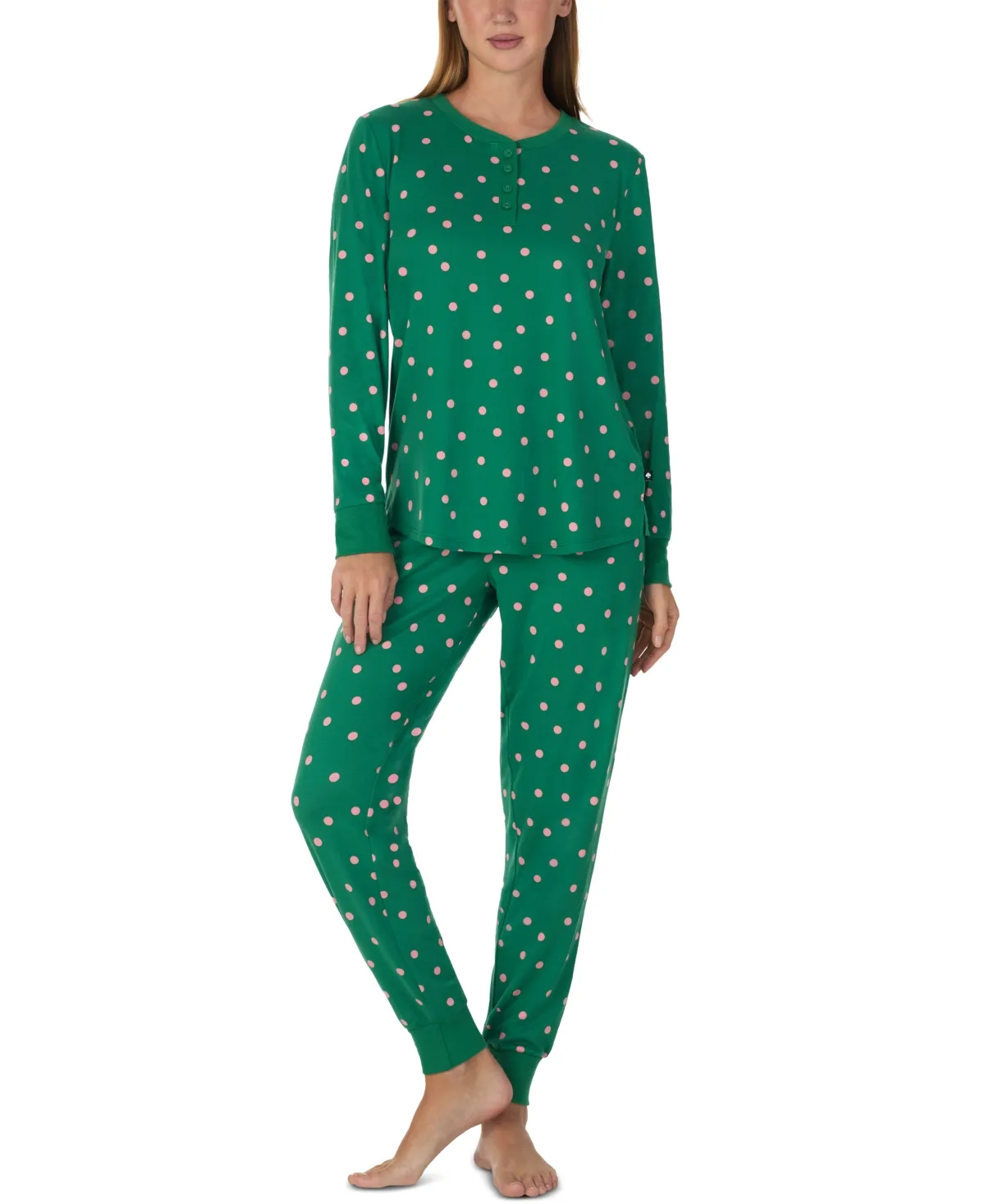 Henley Long-Sleeve Brushed-Jersey Pajama Set