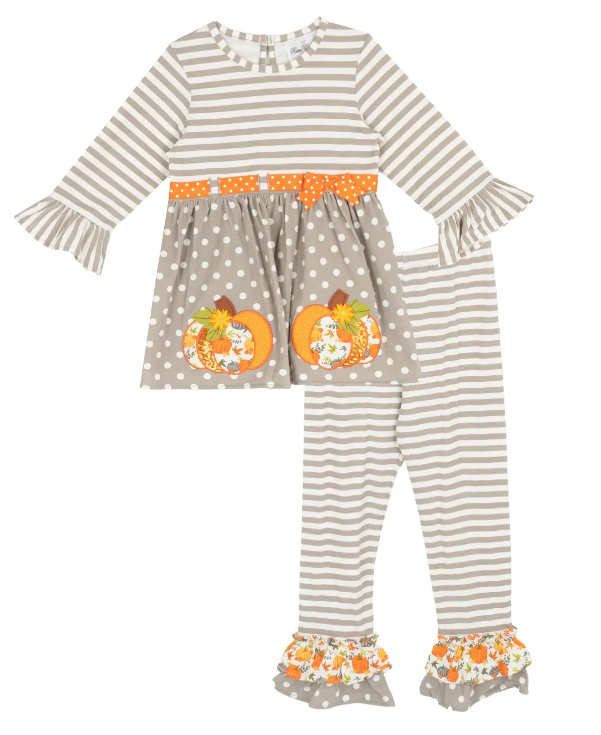 Long-Sleeve Striped Polka-Dot Top and Pants, 2-Piece Set by Rare Editions