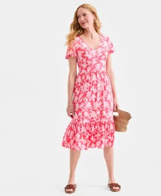 Printed V Neck Tiered Midi Dress by Style & Co