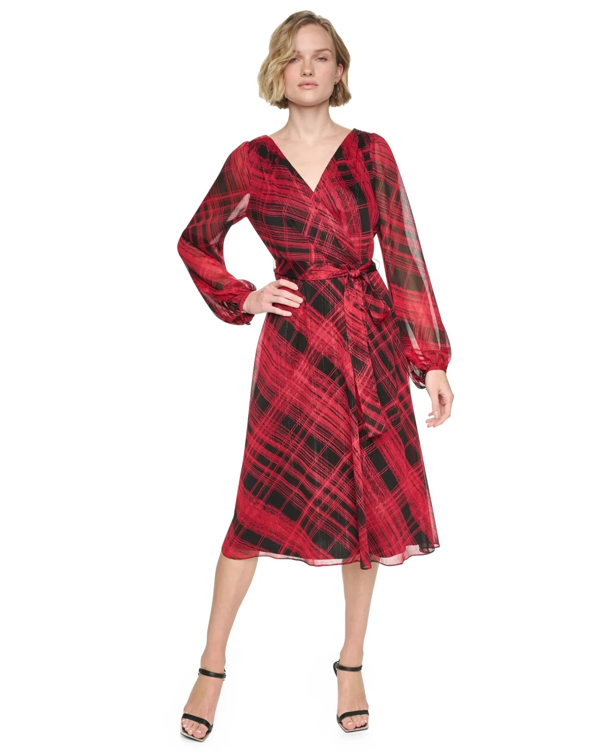 V-Neck Long-Sleeve Midi Dress by DKNY