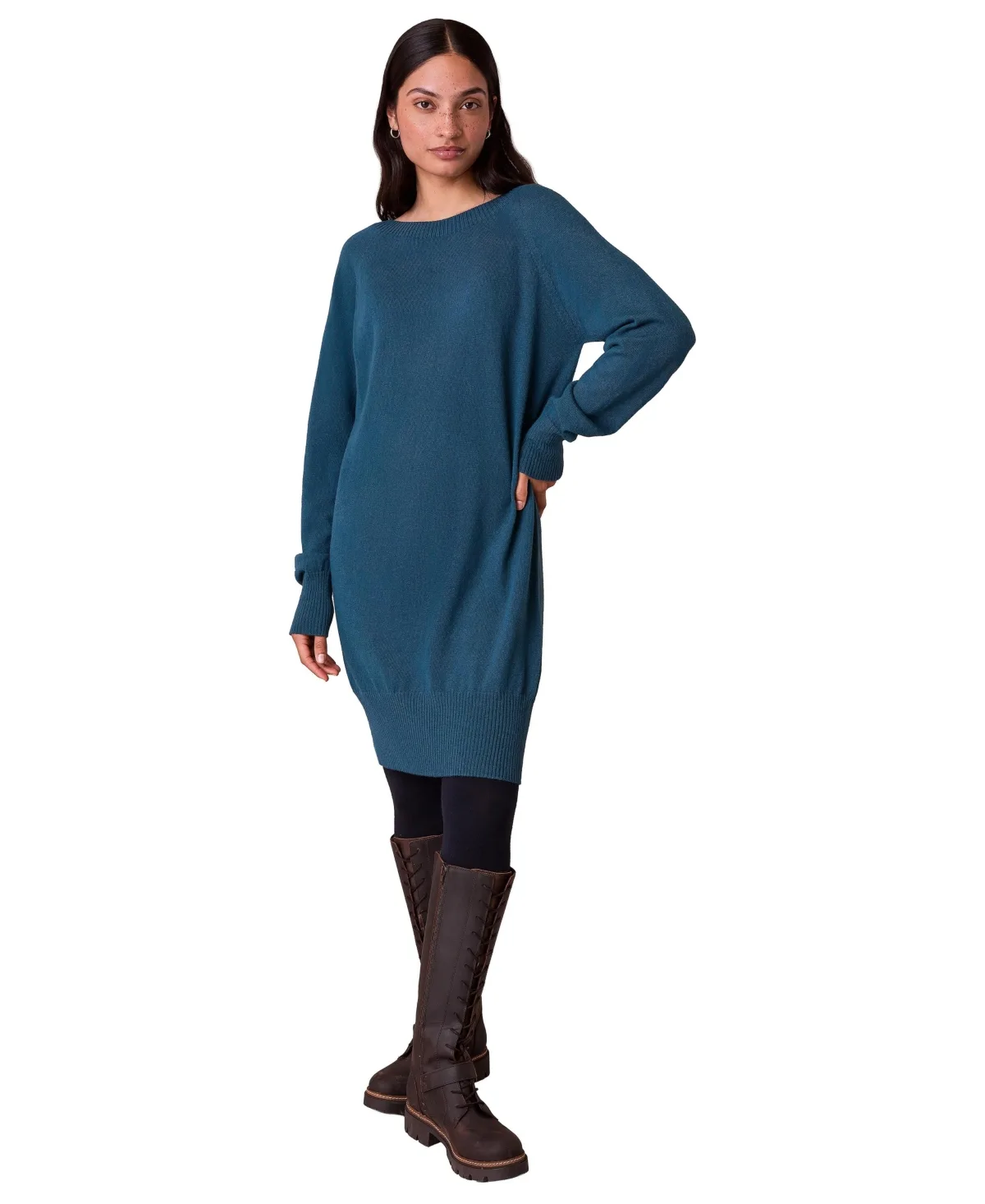 Supersoft Slouch Long Sleeve Boat Neck Ribbed-Hem Sweater Dress by Celtic & Co