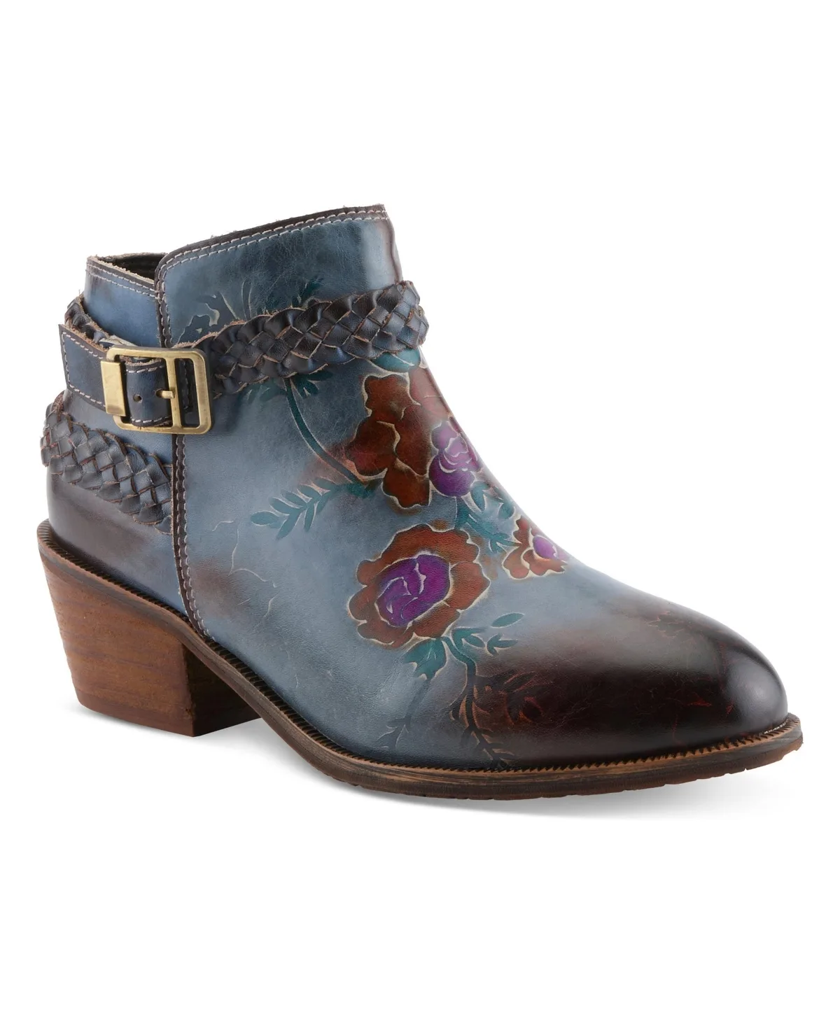 Across Hand-Painted Floral-Motif Braided-Leather Ankle Boots
