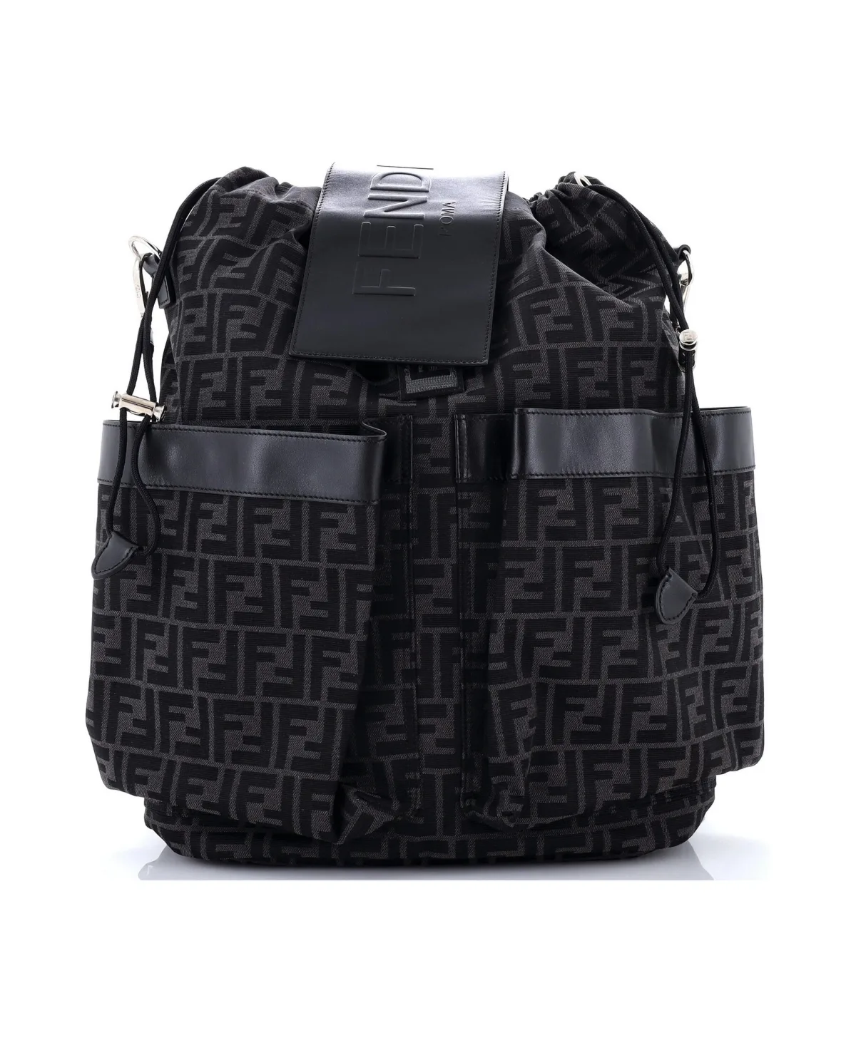 Pre-Owned Fendi Double Pocket Drawstring Backpack Zucca Canvas with Leather by FENDI
