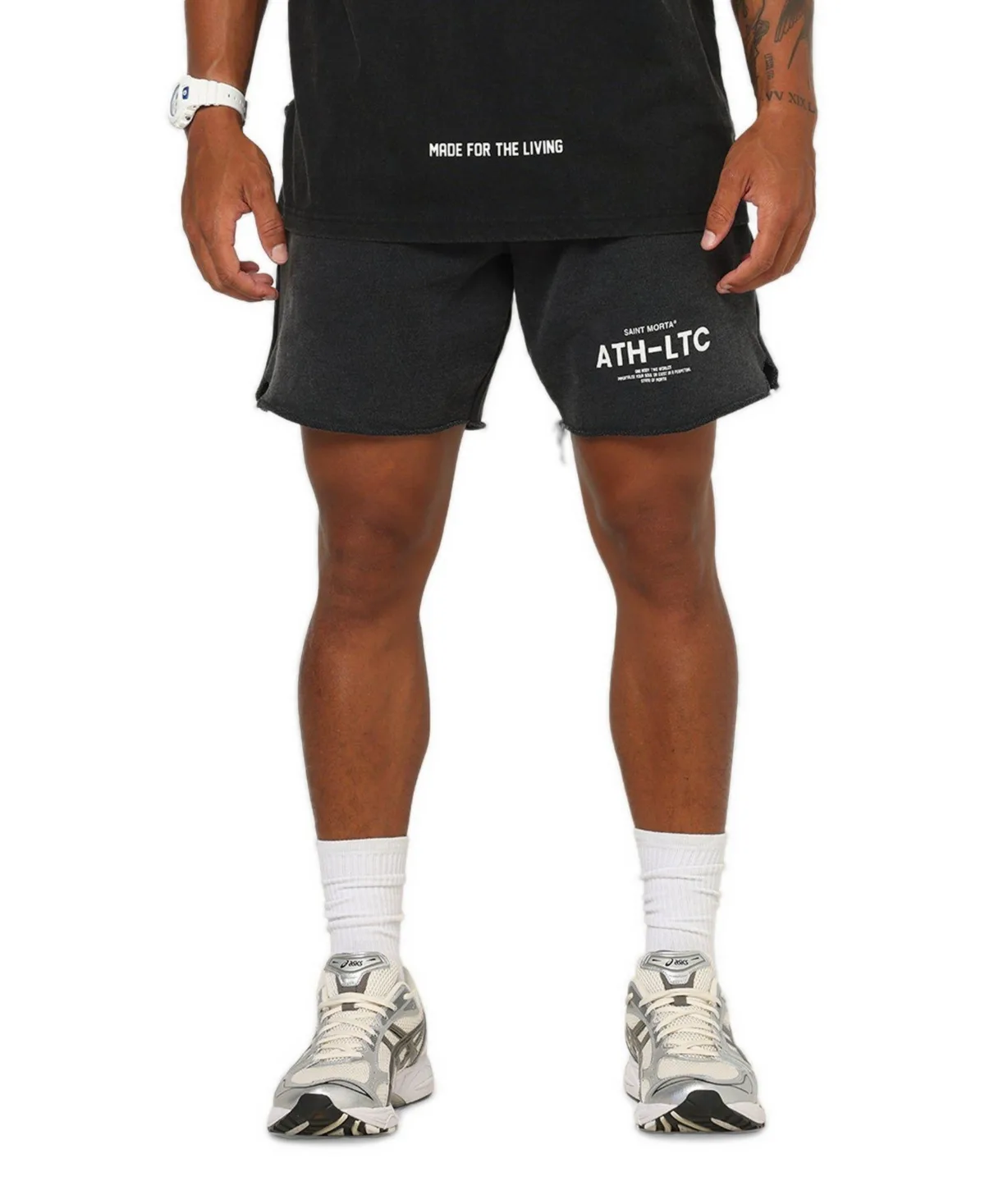 Athletic Printed-Graphic Raw-Hem Sweat Shorts, 17" Inseam by Saint Morta
