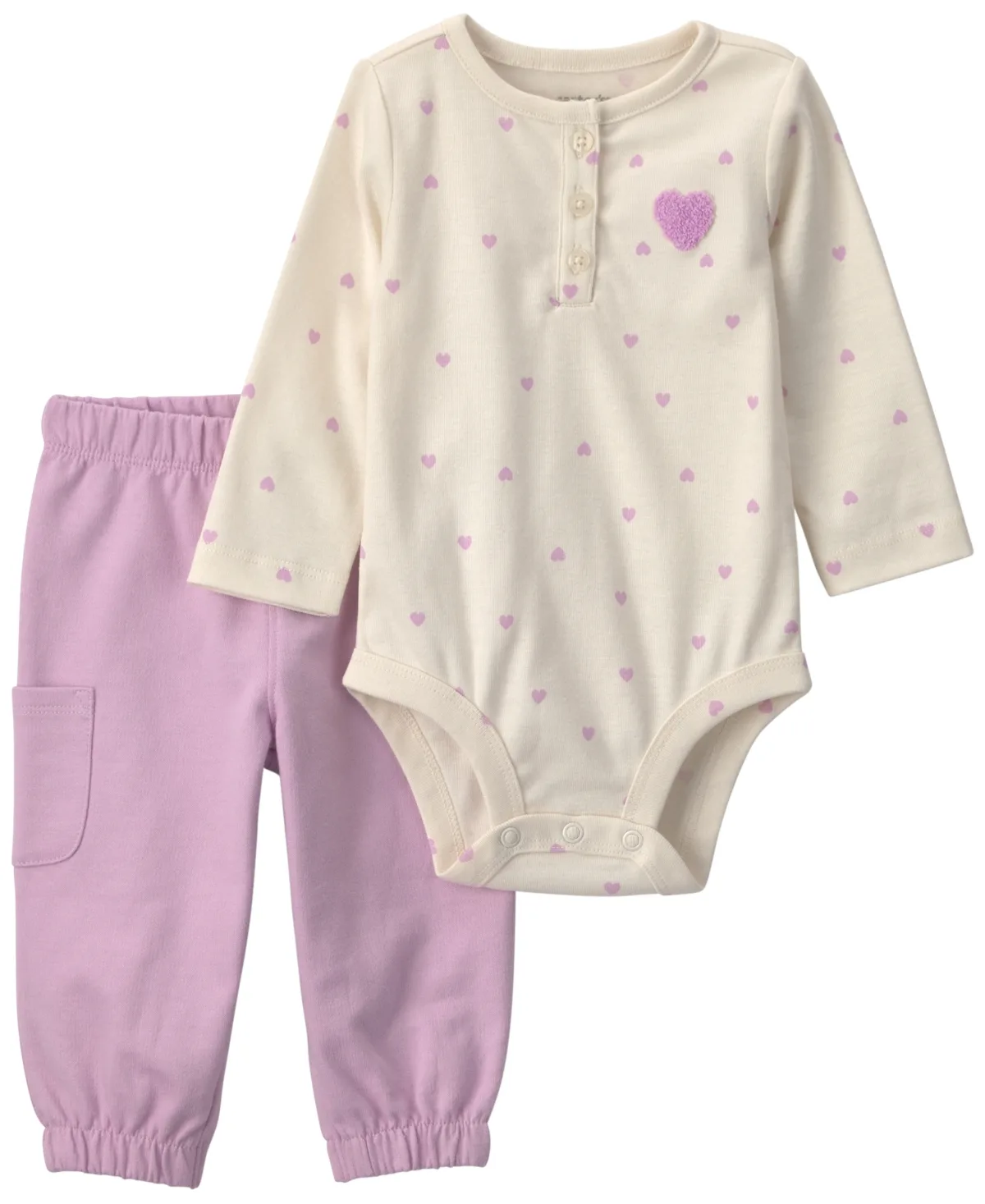 Heart-Print Cotton Long-Sleeve Bodysuit and Pants, 2-Piece Set by Carter's