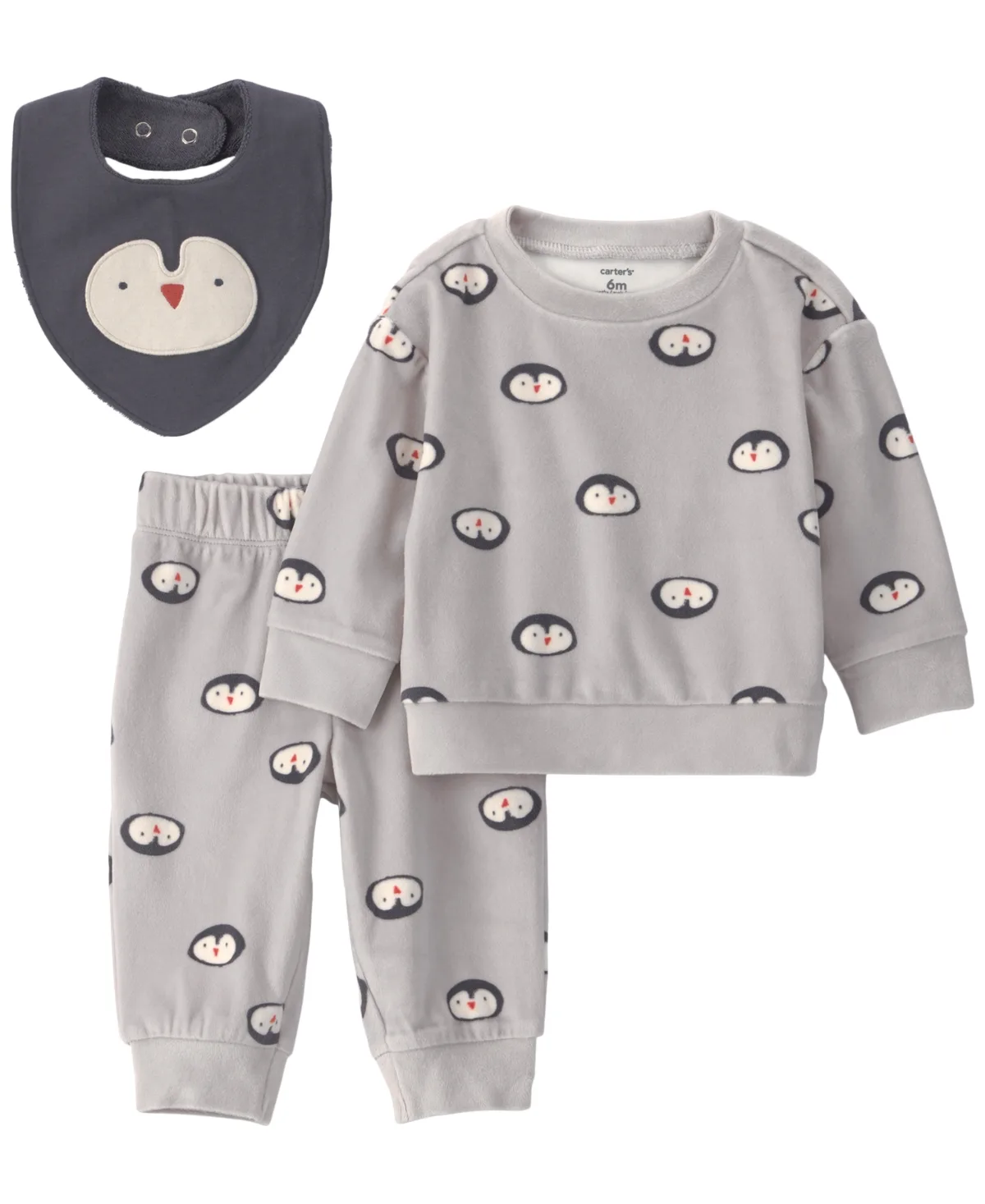 Penguin-Print Long-Sleeve Top, Pants and Bib, 3-Piece Set by Carter's