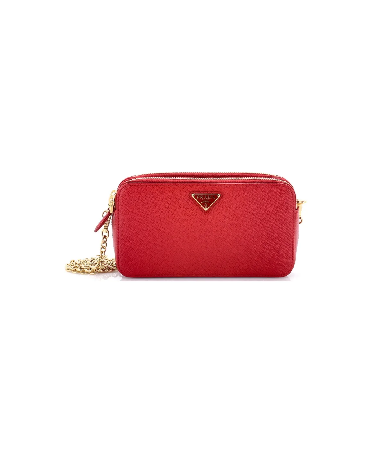 Pre-Owned Prada Mini Double Zip Wallet on Chain Crossbody Saffiano Leather