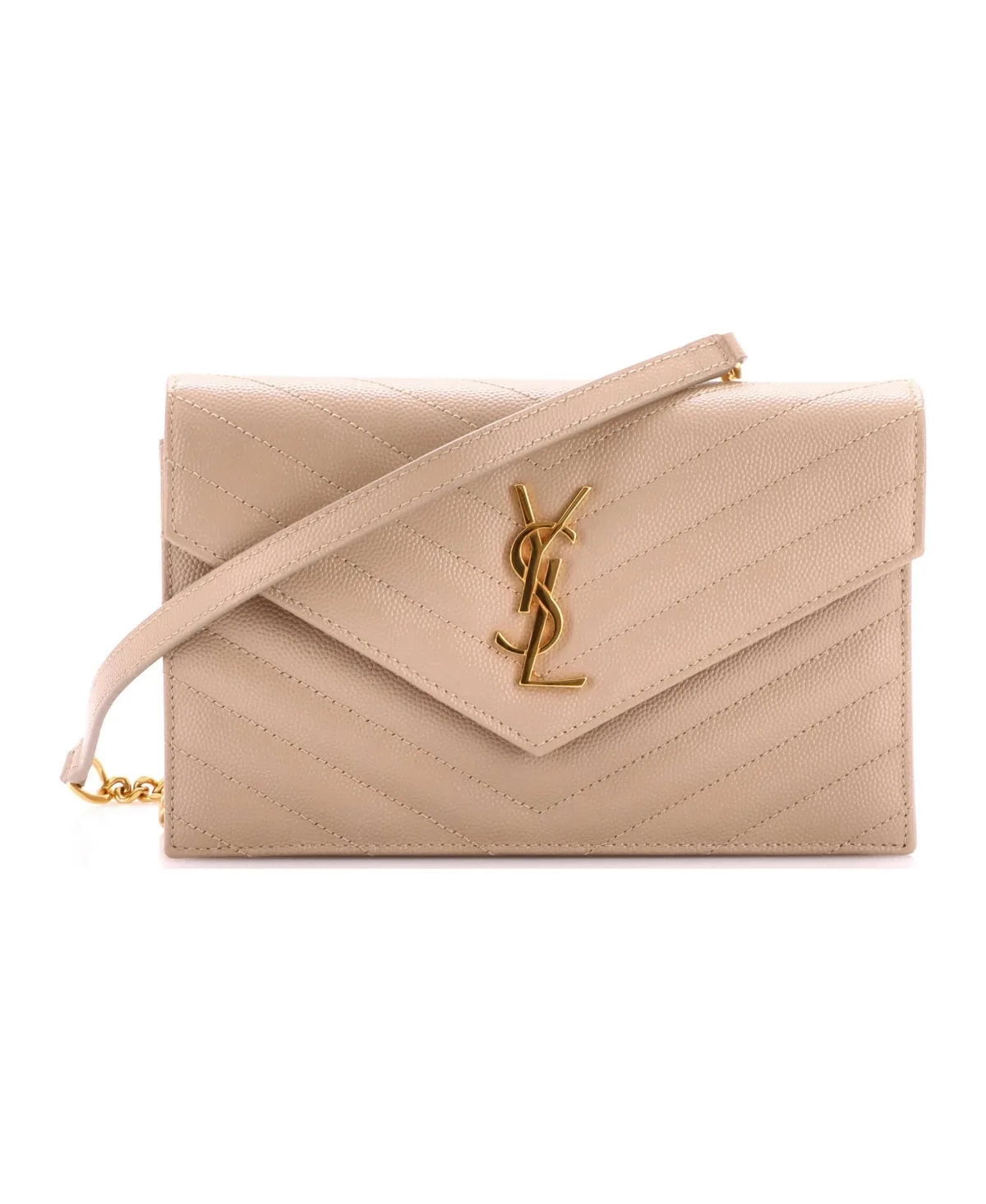 Pre-Owned Saint Laurent Small Classic Monogram Wallet on Chain Matelasse Chevron Leather by Saint Laurent