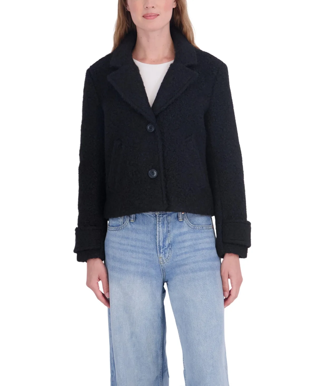Short Boucle Faux Wool Single Breasted Coat by Sebby Collection