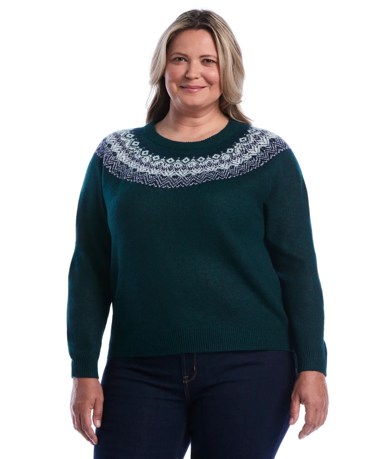 Fair Isle Long-Sleeve Crewneck Sweater by Rafaella