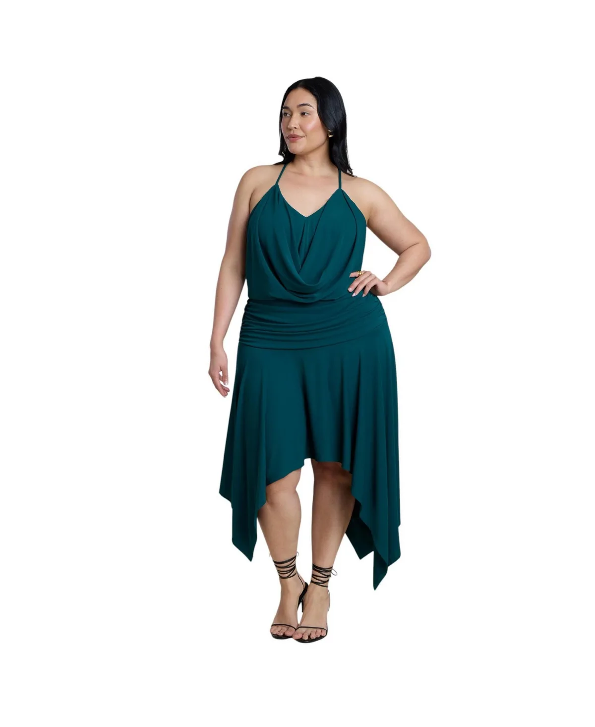 Cowl Neck Asymmetrical Hem Midi Dress by Eloquii