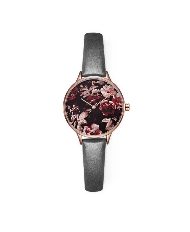 Water-Resistant Crystals Green Park Flower Leather Watch, 36mm