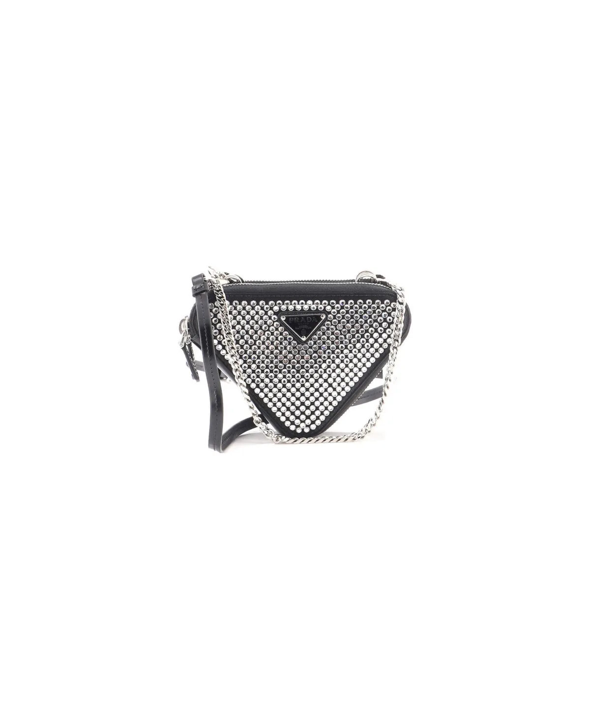 Pre-Owned Prada Mini Triangle Double Pouch Crossbody Crystal Embellished Satin
