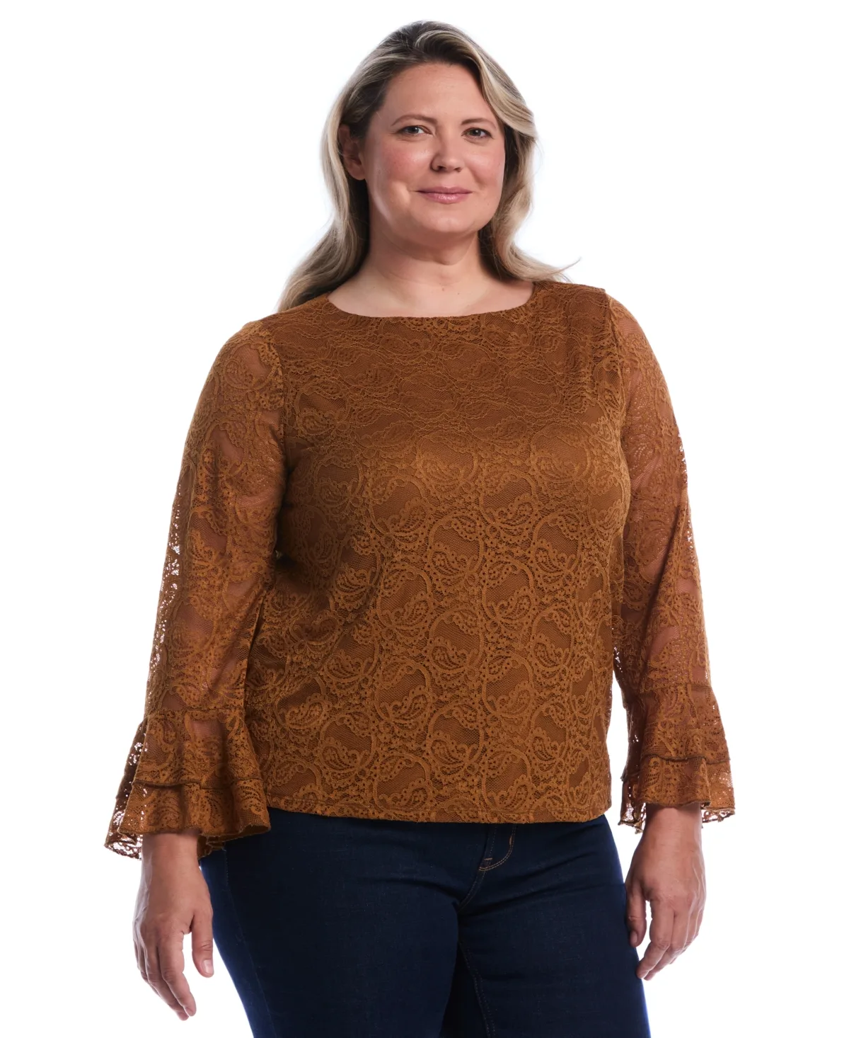 Lace Ruffle Sleeve Boatneck Blouse by Rafaella