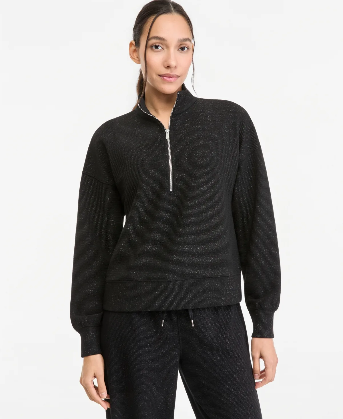 Shine Ottoman-Rib 1/2-Zip Mock-Neck Pullover by Id Ideology