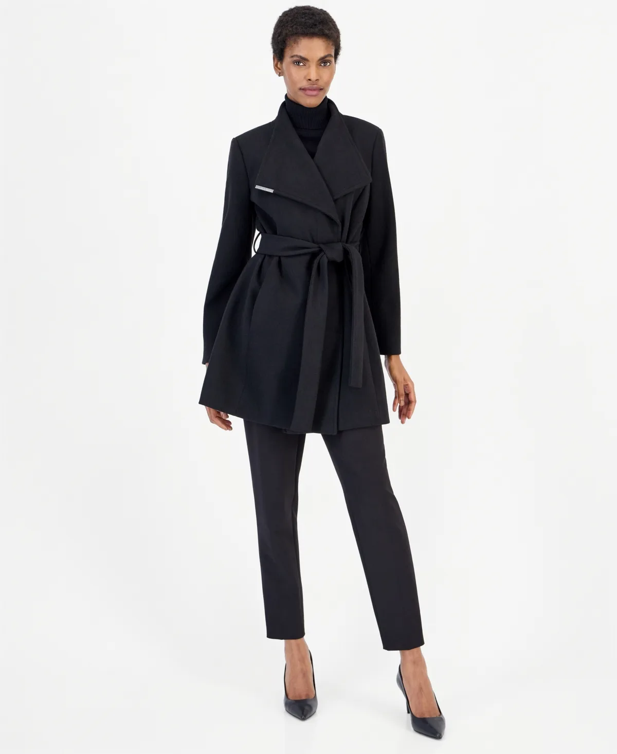 Wing Collar Belted Wrap Coat by Calvin Klein