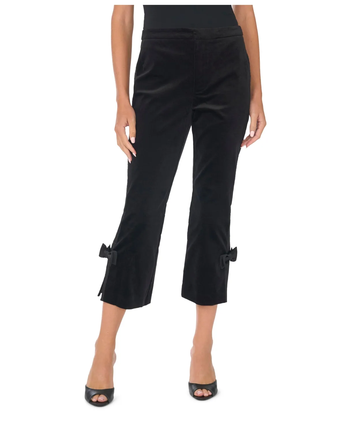 Cropped Trouser with Bow Applique at Hem Velvet Pants by CeCe