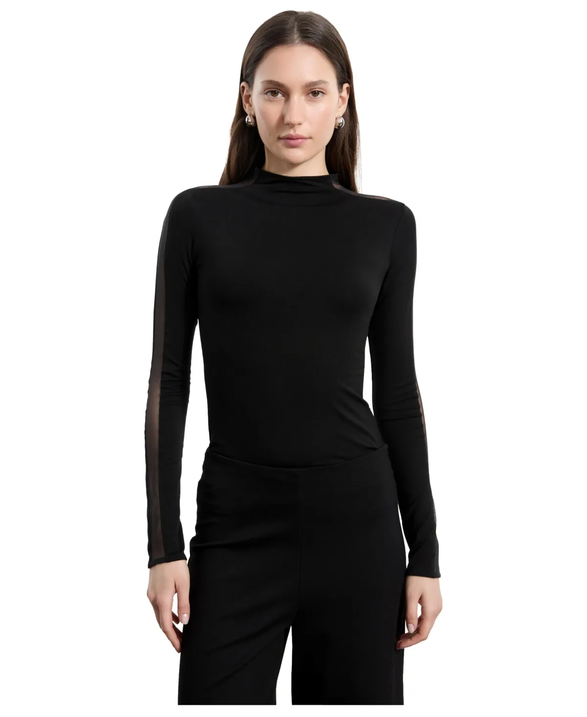 Suma High-Neck High-Stretch Mesh-Panel Top by Marcella