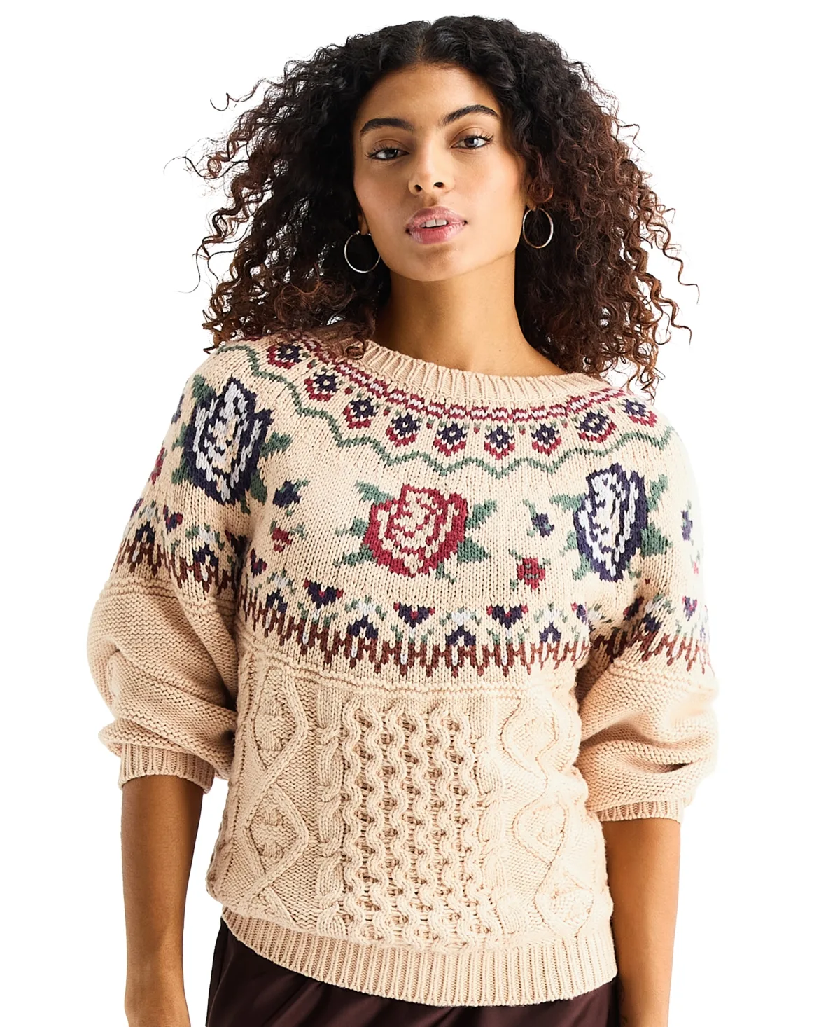 Fair Isle Cable-Knit Crew Sweater by Lucky Brand