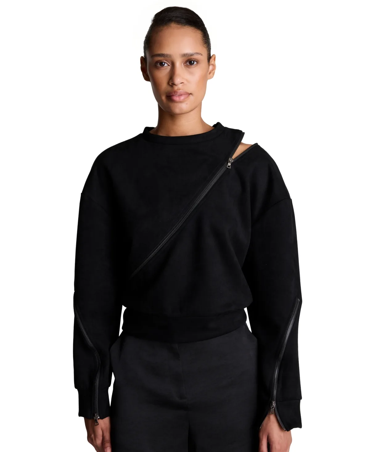 Faux Suede Cropped Crewneck Pullover by Kenneth Cole