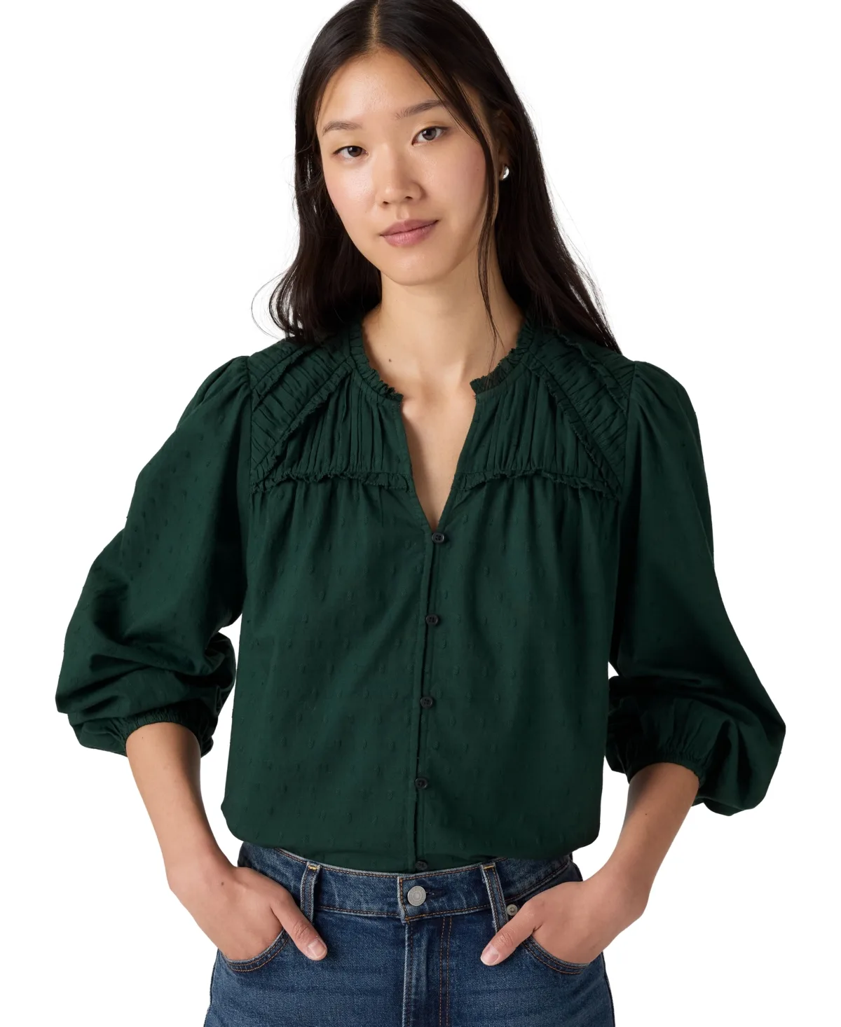 Lee V-Neck Swiss Dot Long-Sleeve Blouse by Levi's