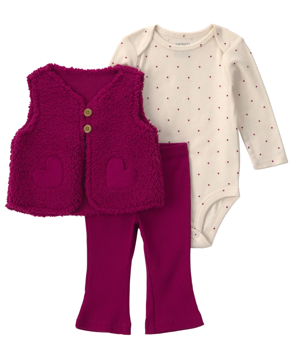 Polka-Dot Sherpa Vest, Bodysuit and Pants, 3-Piece Set by Carter's
