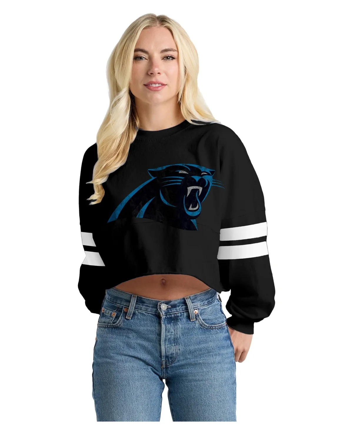 Carolina Panthers Oversized Cropped Long-Sleeve T-Shirt by Spirit Jersey