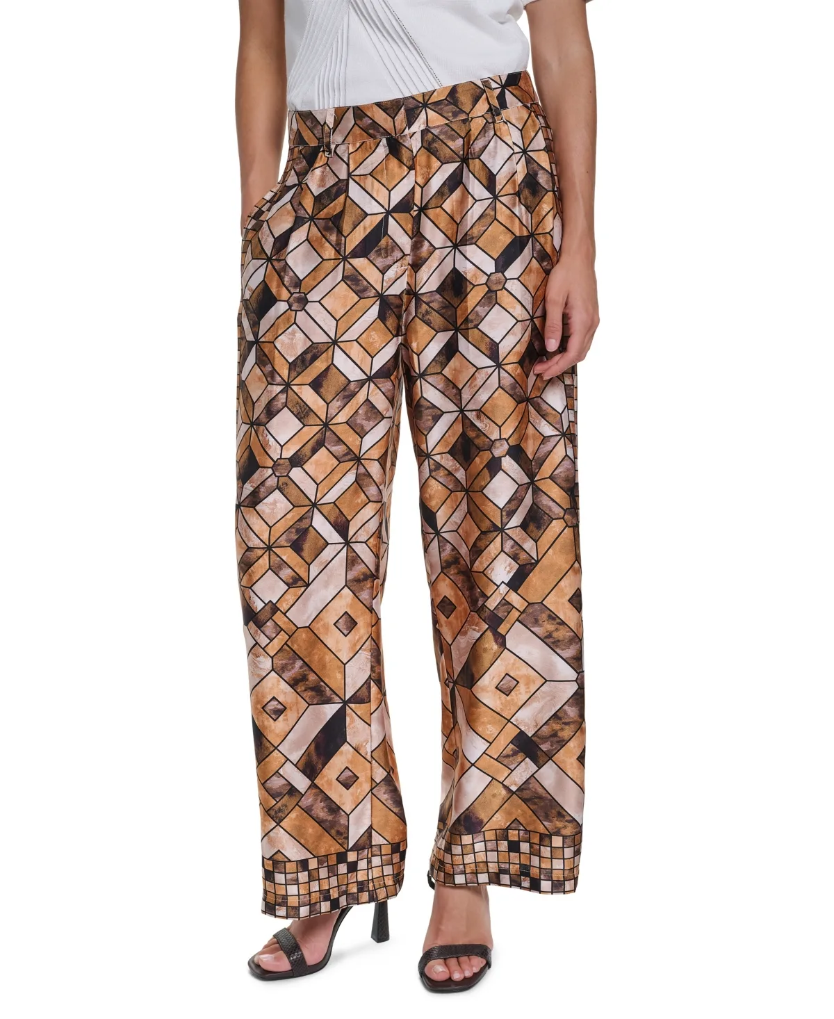 Geometric-Print Pleated Wide-Leg Pants by Karl Lagerfeld