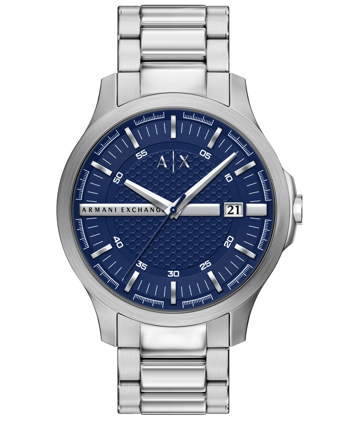 A - x Armani Exchange Quartz Three-Hand Date Silver-Tone Stainless Steel Watch 46mm