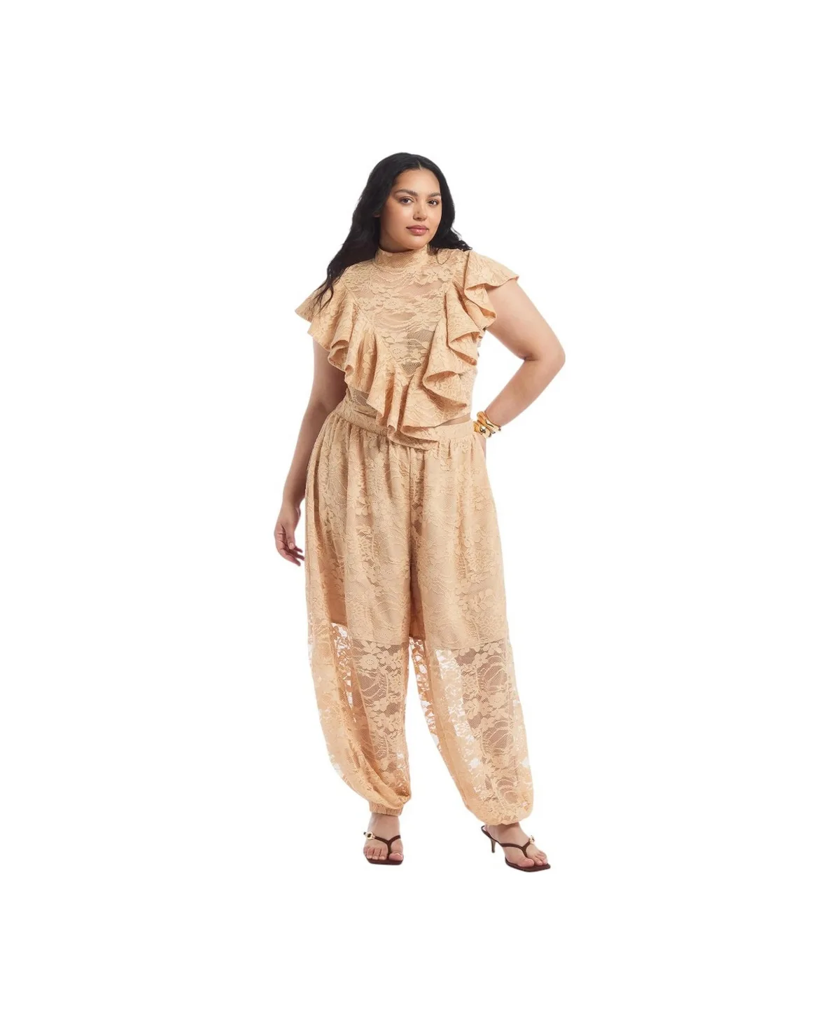 High-Rise Floral-Lace Balloon Pants by June & Vie