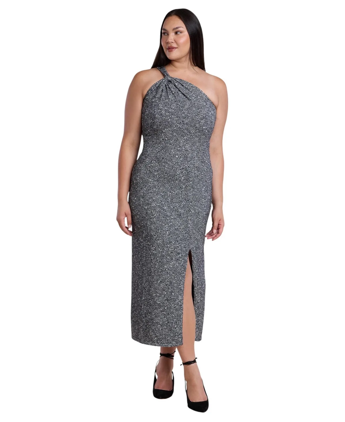 One-Shoulder Front-Slit Sweater Maxi Dress by Eloquii