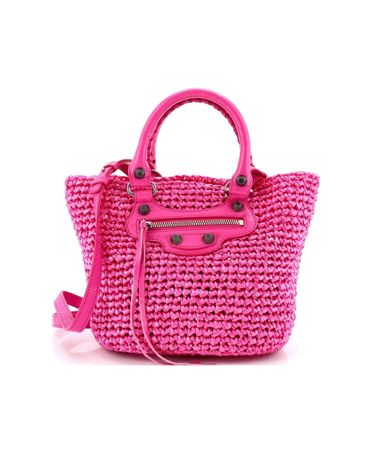 Pre-Owned Small Le Cagole Panier Tote Woven Raffia and Leather by Balenciaga