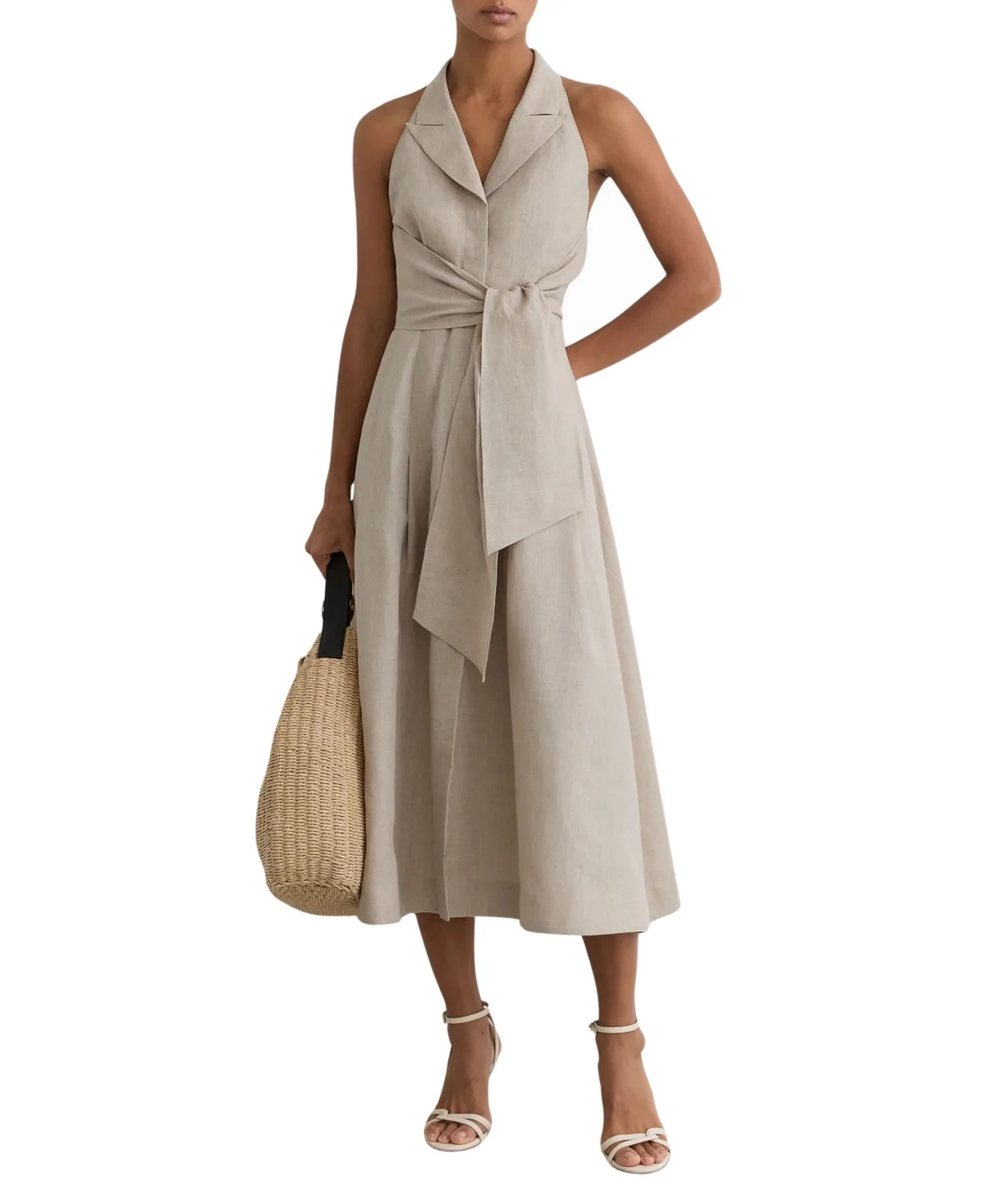 Taya Open-Back A-Line Linen Midi Dress