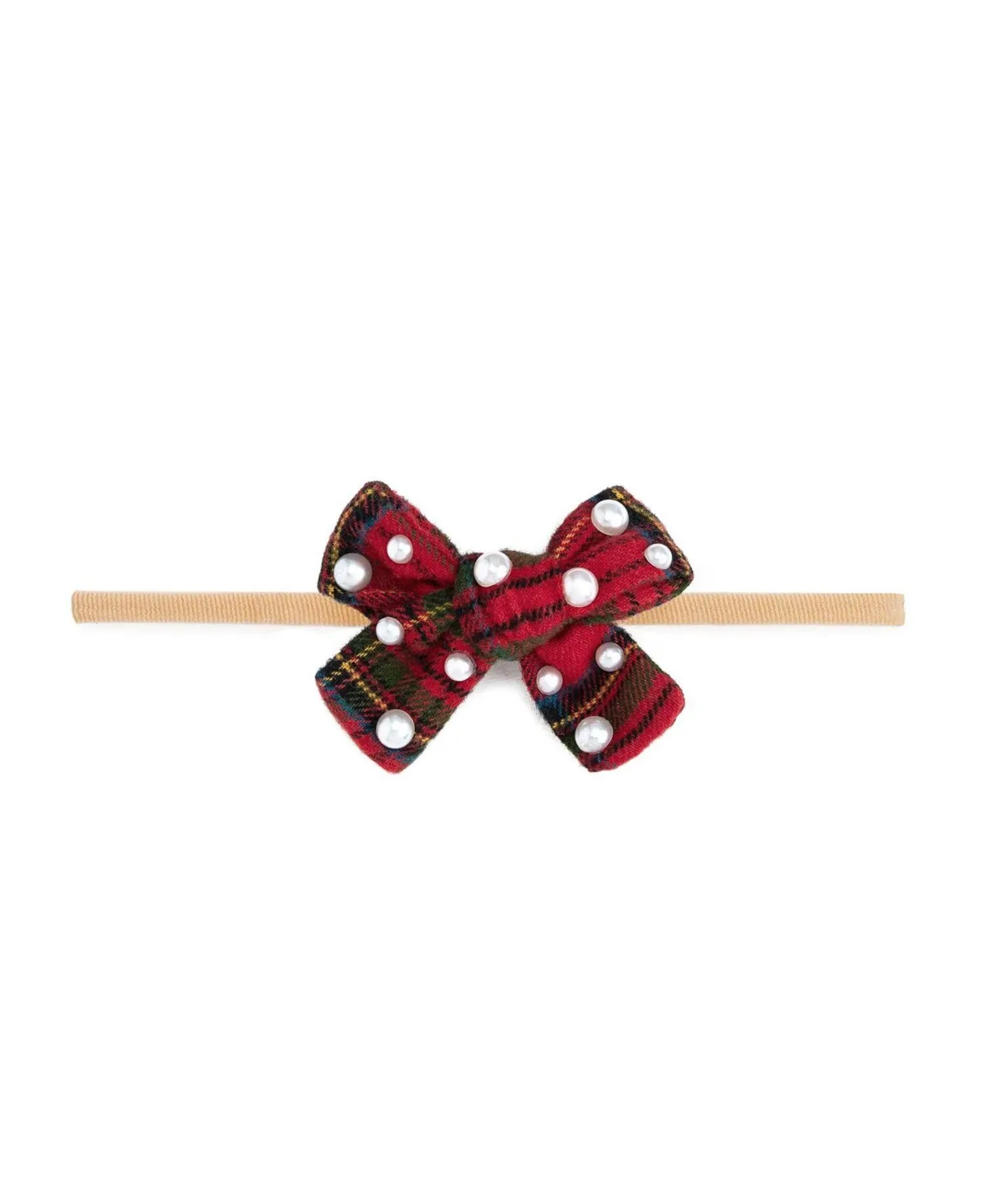 Christmas Tartan Pearl Bow Baby Headband by Sweet Wink