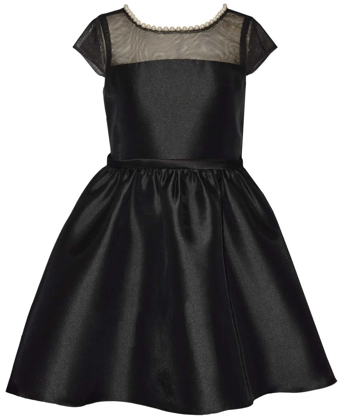 Illusion Bodice Mikado Pearl-Trim Fit & Flare Dress by Bonnie Jean