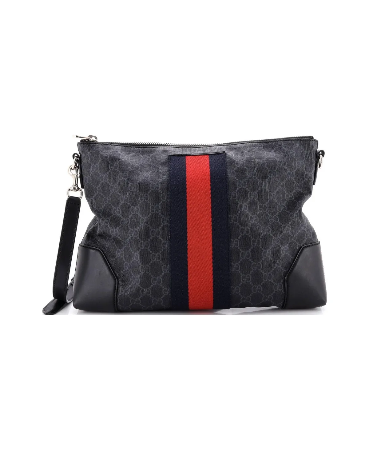 Pre-Owned Gucci Medium Web Zip Flat Messenger GG Coated Canvas by Gucci
