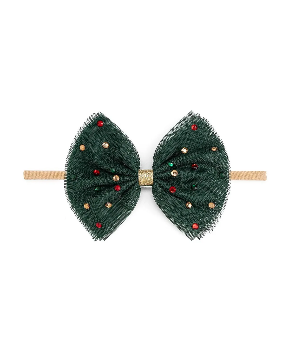 Emerald Rhinestone Christmas Tulle Bow Headband by Sweet Wink
