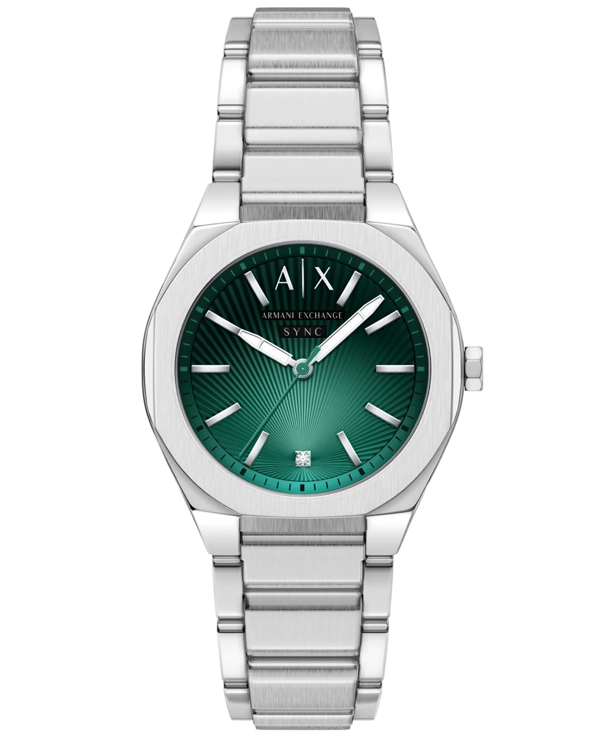 A - x Armani Exchange Sync Three-Hand Quartz Silver-Tone Stainless Steel Watch 36mm by Armani